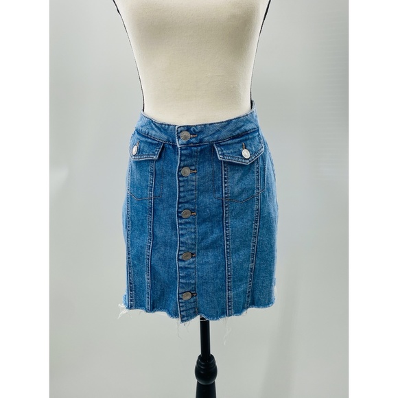 Garage Denim Cut Mini Skirt w/ Front Pockets - Picture 2 of 11